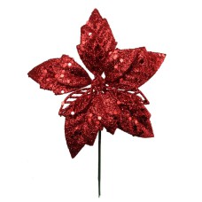 5 Inch Red Glittered Poinsettia Pick (lot of 12) SALE ITEM